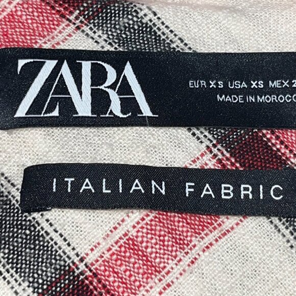 ZARA Plaid Oversized Italian Fabric Shacket Shirt Jacket - Cream Red & Black  XS - Picture 14 of 15